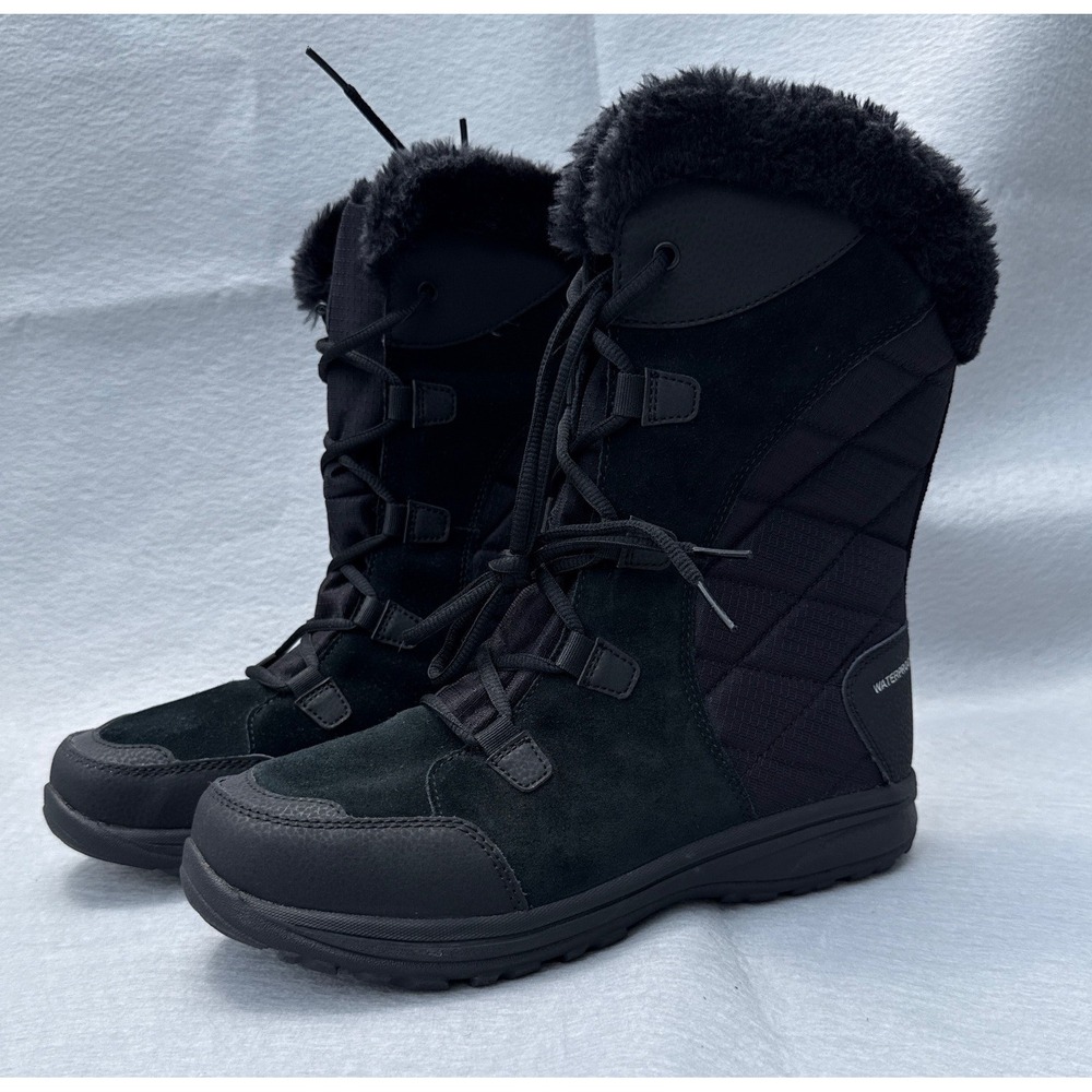 Columbia Ice Maiden II Winter Boots Womens 10 Black Waterproof Omni Grip Quilted - Picture 2 of 15